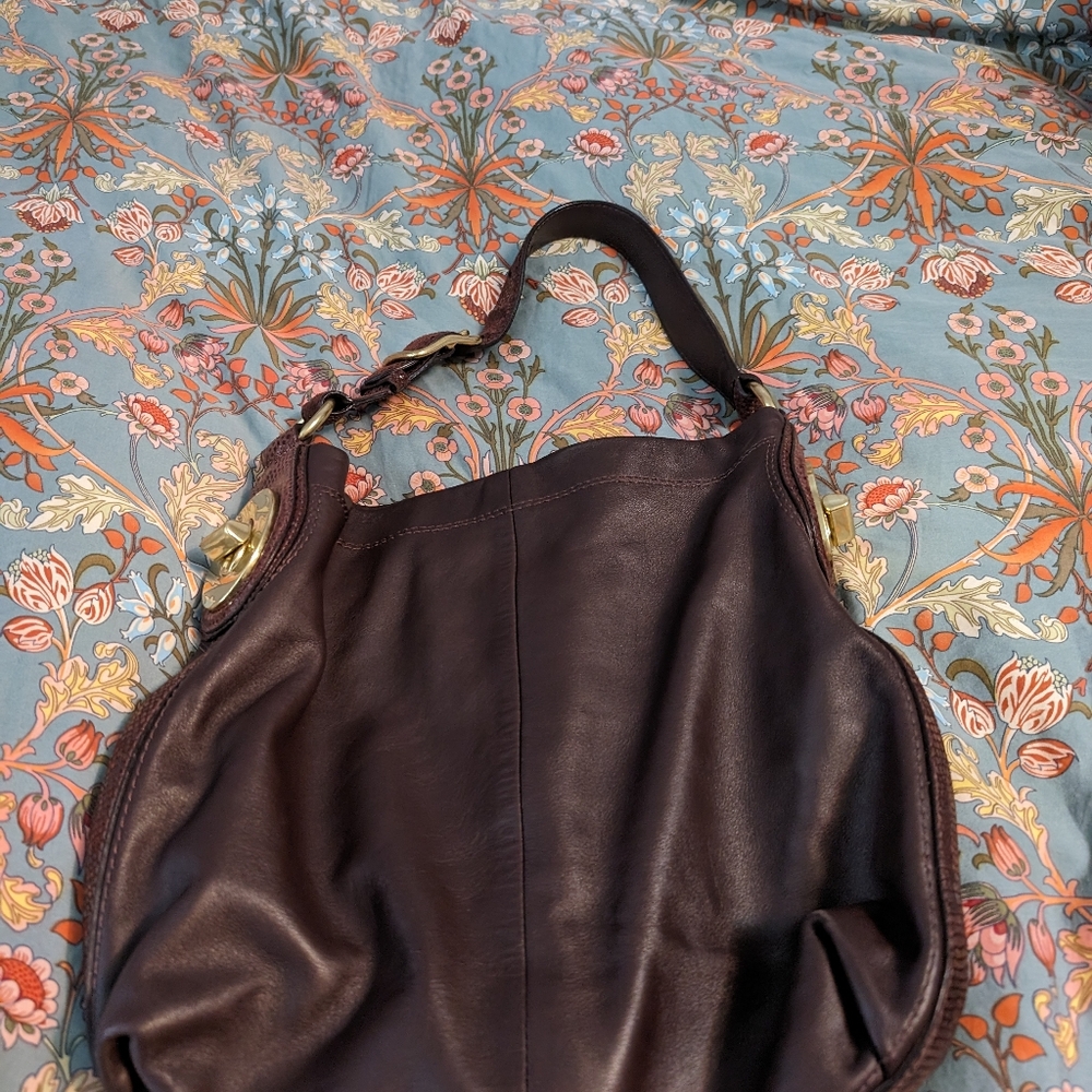 COACH PENELOPE BROWN LEATHER HOBO HANDBAG EMBOSSED SNAKE SKIN TRIM